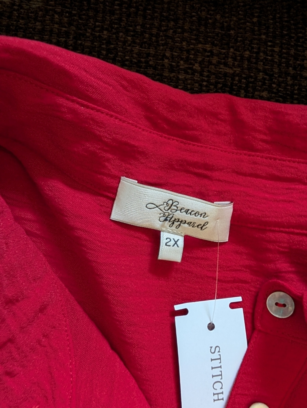 Sleeveless Button-Front Shell in Red - Picture 2 of 3